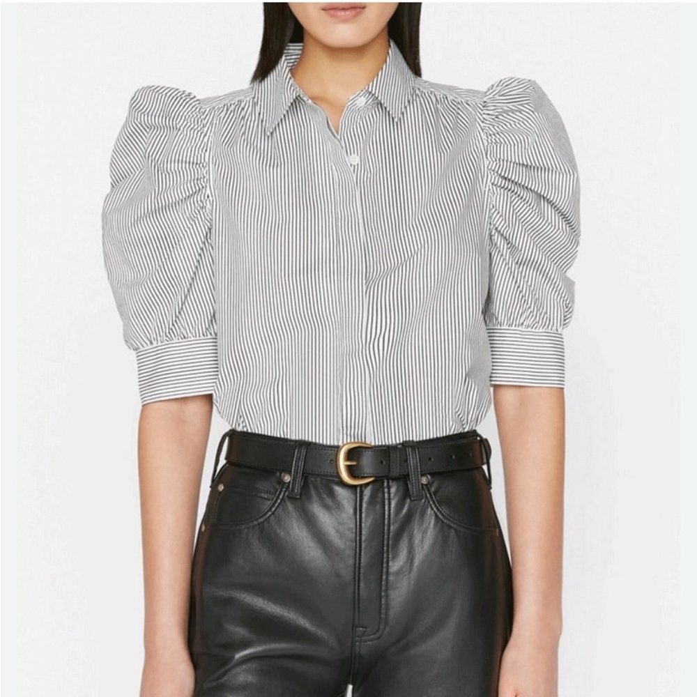 Frame Denim Black and White Striped Button Down Shirt